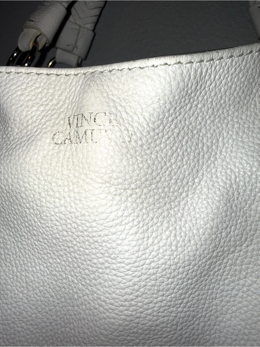 Vince Camuto VV-SIGNE-TO White Swan Pebbled Leather Hobo Handbag Braided Handle